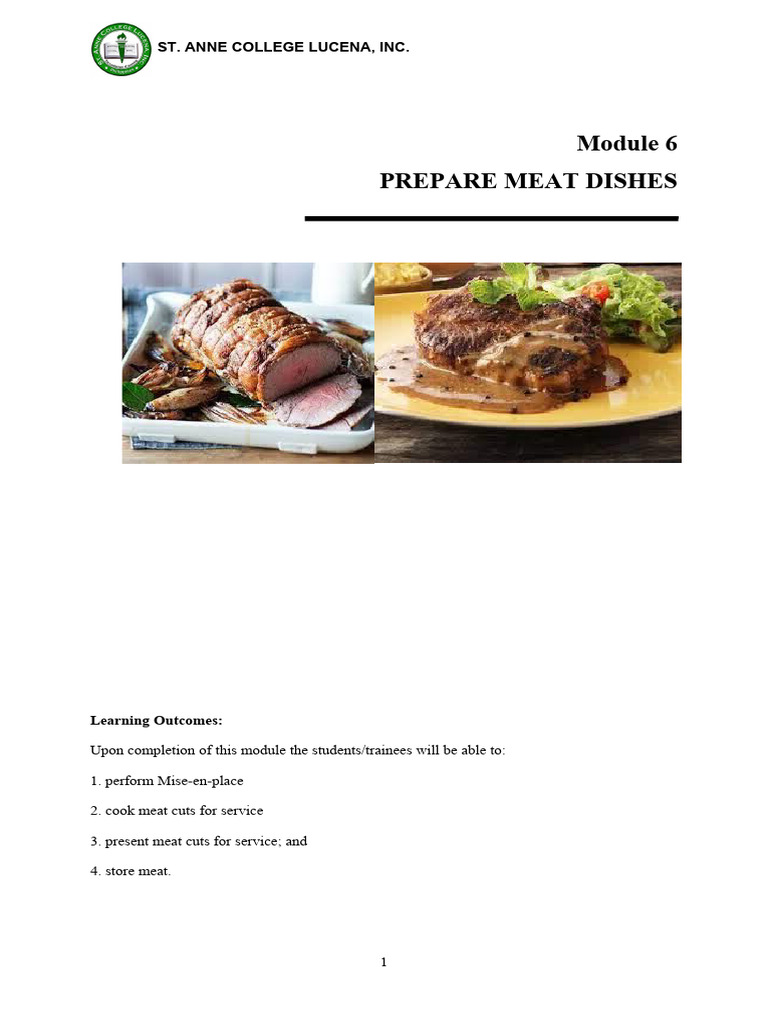 Module 6 Prepare Meat Dishes Pdf Beef Grilling