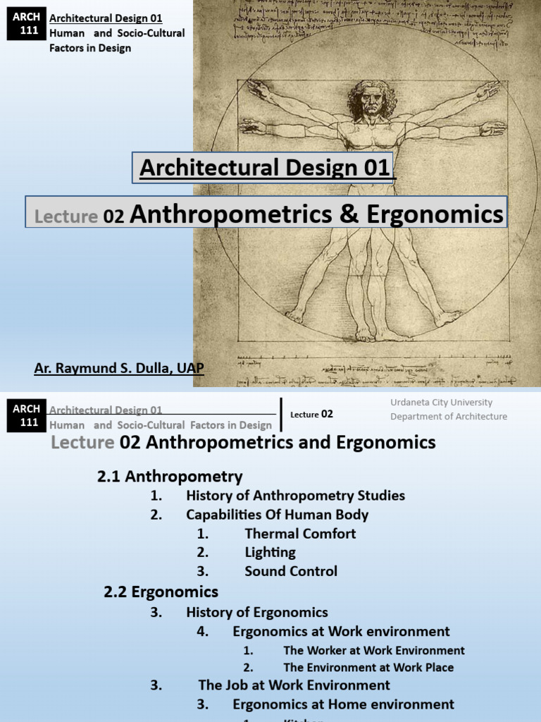 Design 1 Lecture 2 3 | PDF | Human Factors And Ergonomics | Anthropometry