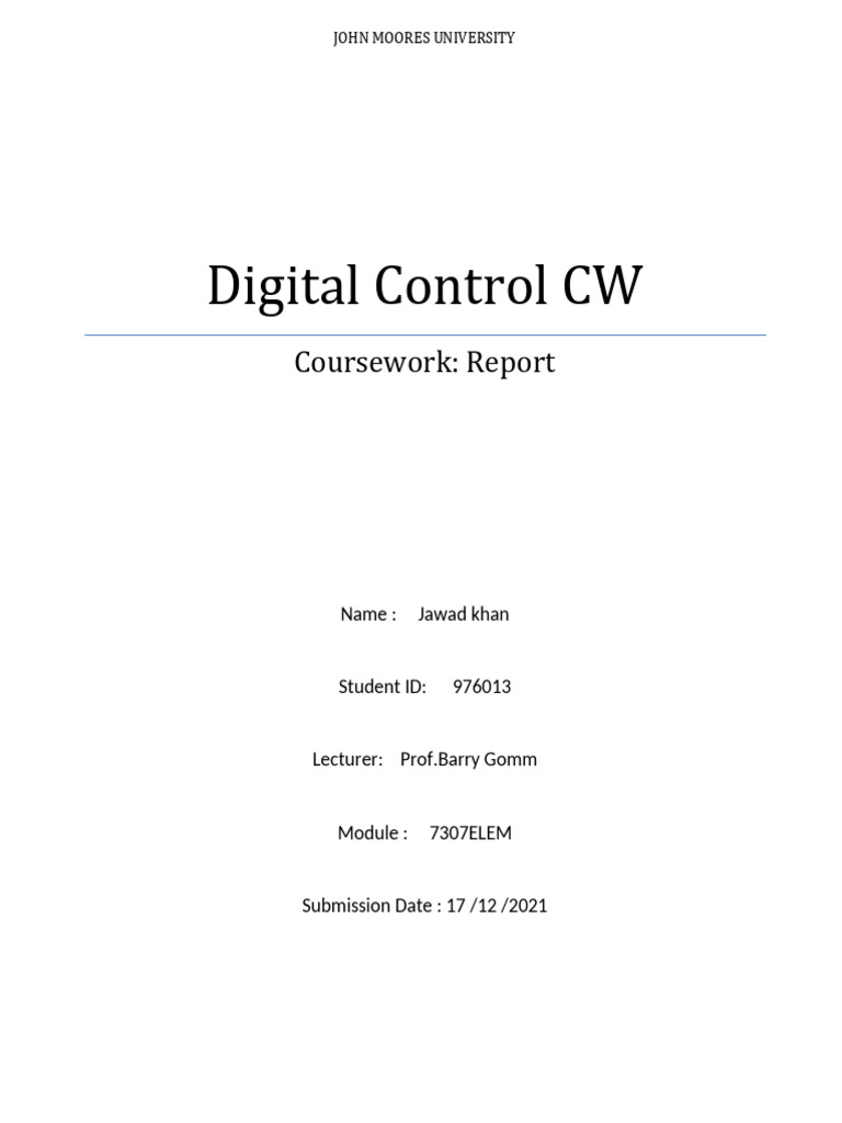 CW Digital Control-2 | PDF | Control Theory | Discrete Time And ...