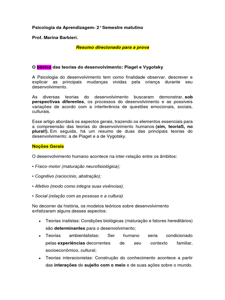 Psicologia Da Aprendizagem | PDF | Pensamento | Aprendizado
