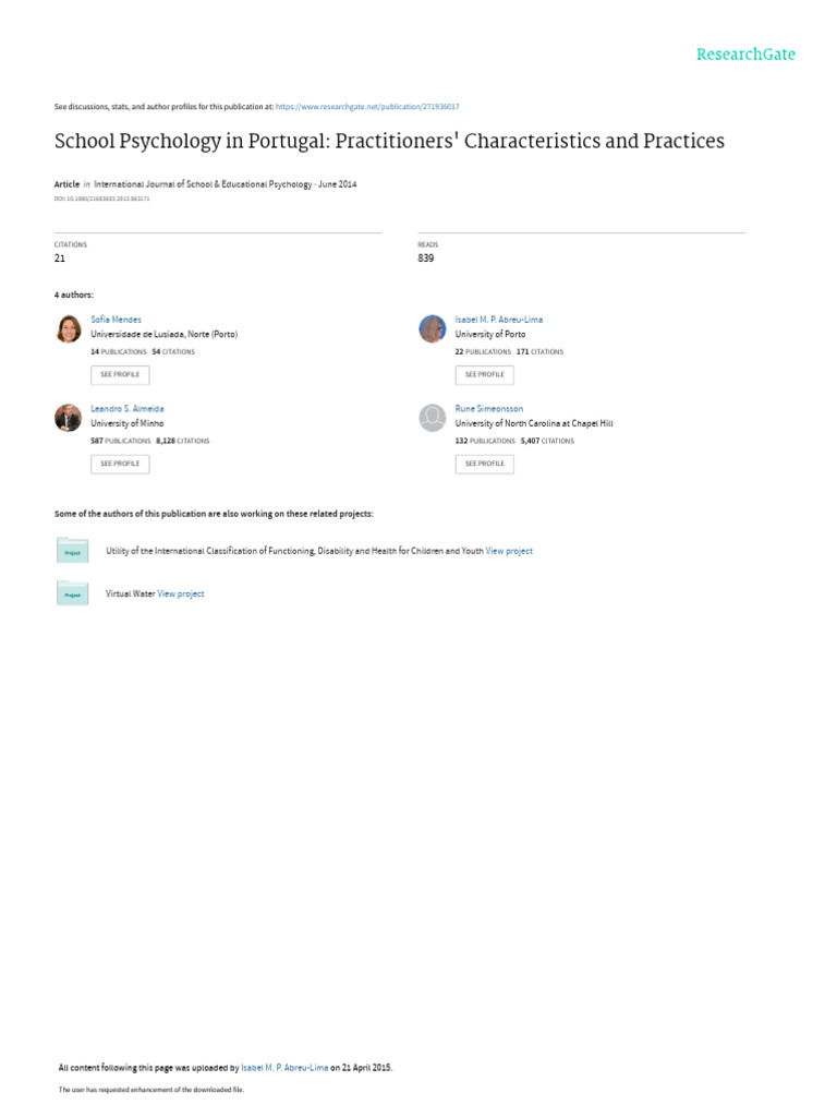 School Psychology in Portugal Practitioners Characteristics and