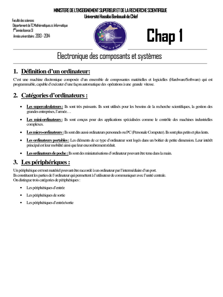 ECS ChapI | PDF | Mémoire (informatique) | Imprimante (Informatique)