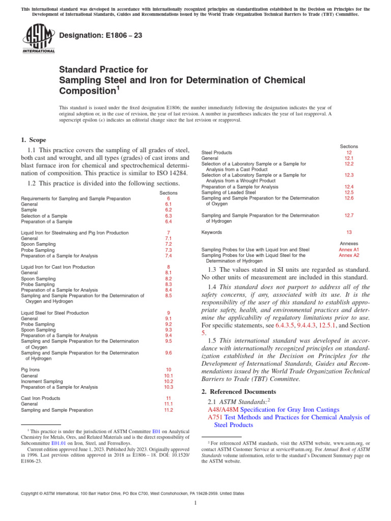 Astm E1806-23 | PDF | Iron | Steel