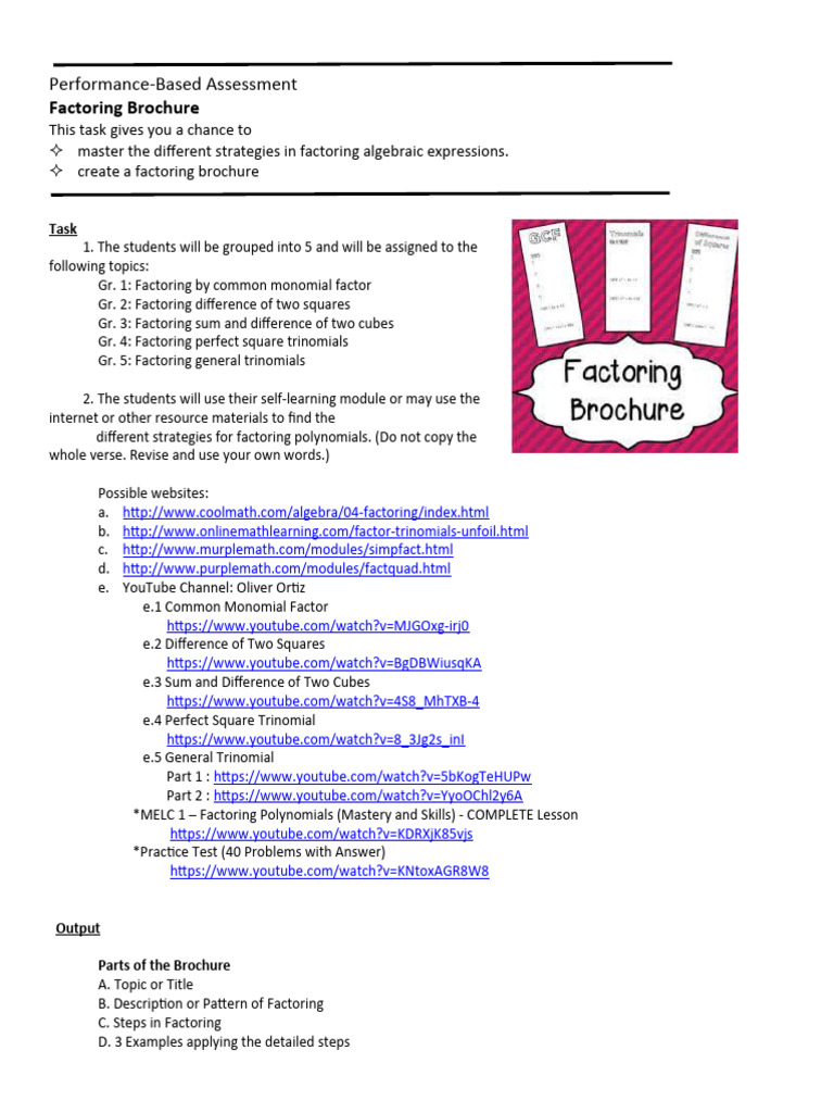 Factoring Polynomials Brochure Project | PDF | Factorization | Polynomial