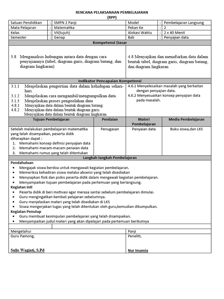 RPP Matematika Kelas VII Penyajian Data | PDF