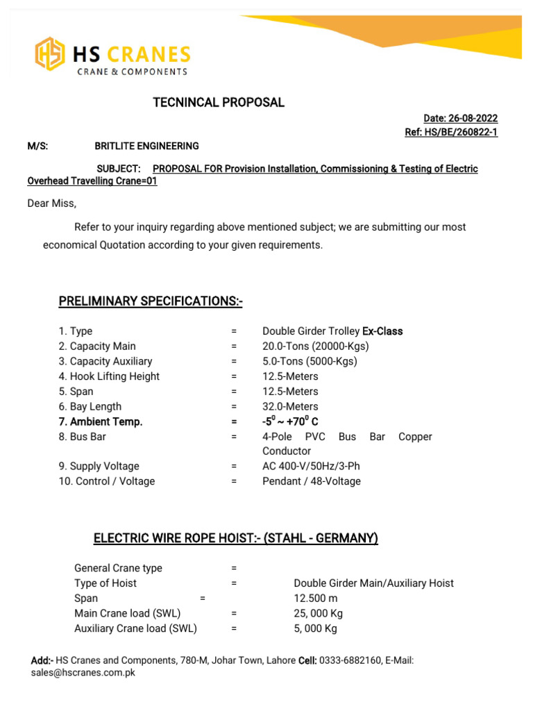 Proposal for Electric Overhead Crane | PDF | Electric Motor | Crane ...
