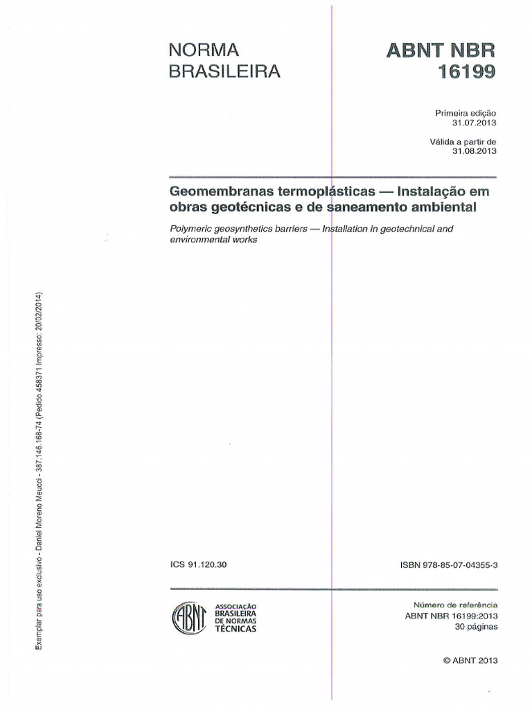 ABNT NBR 16199 Instalacao de Geomembranas PDF | PDF