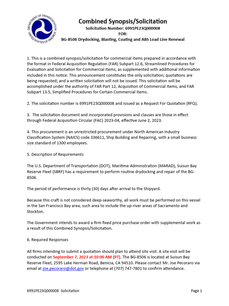 6991PE23Q000008 Combined Synopsis Solicitation PDF
