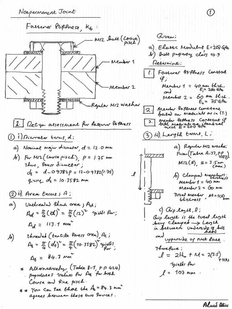 Nonpermanent Joint Examples Fastener and Member Stiffness PDF