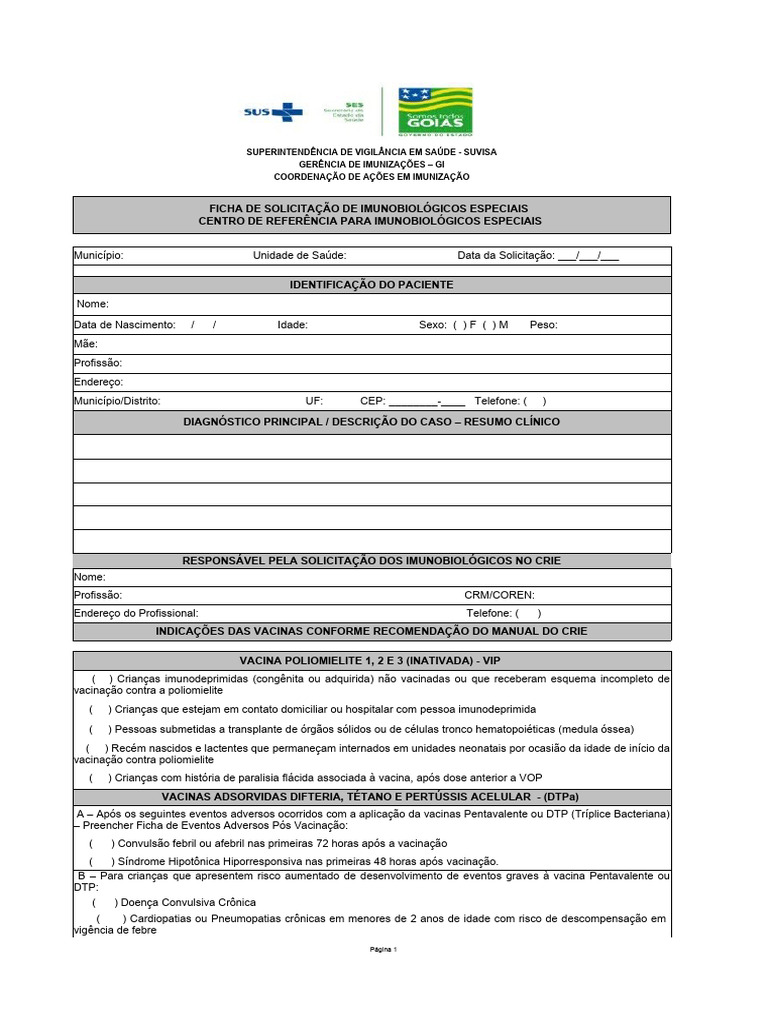 Ficha de Solicitacao de Imunobiologicos Especiais CRIE | PDF | HIV/AIDS ...