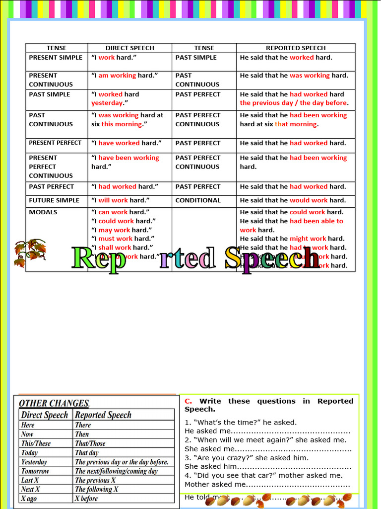 Reported Speech Tests Warmers Coolers 30453 PDF Language