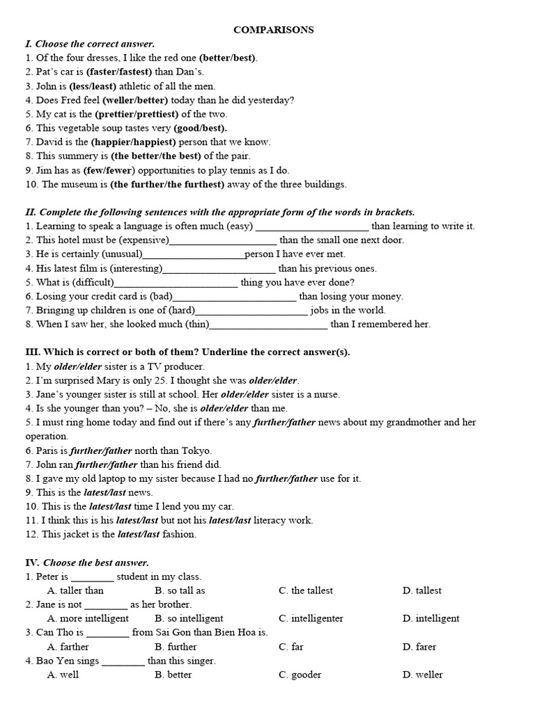 Lesson 1. Exercises On Comparisons | PDF | Language Arts & Discipline