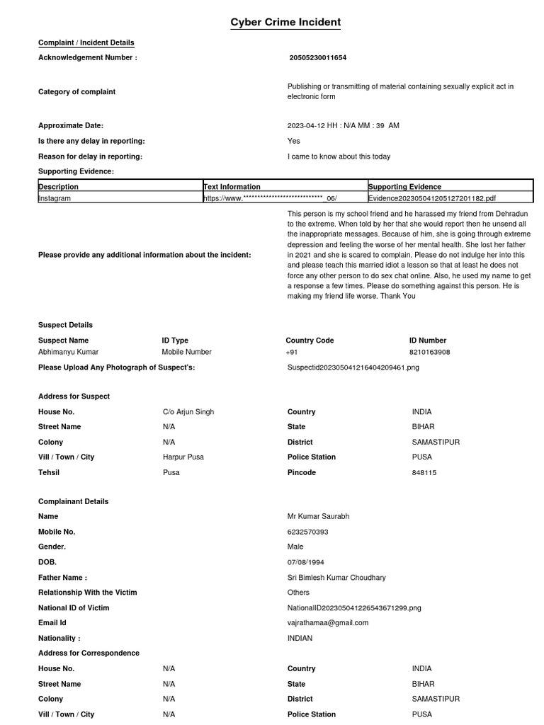 Complaint Detail 20505230011654 Pdf Misconduct Crimes