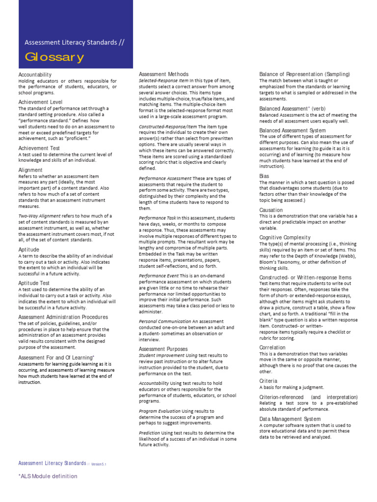 Assessment Literacy Glossary | PDF | Educational Assessment | Rubric ...
