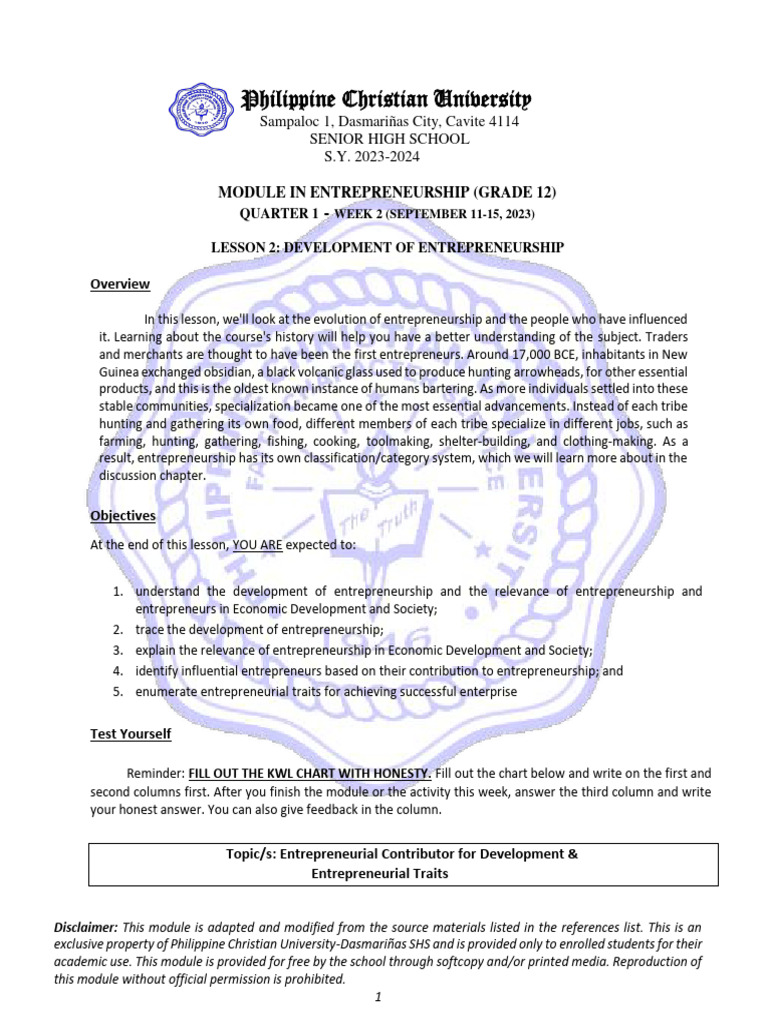 Development of Entrepreneurship Module | PDF | Entrepreneurship | Risk