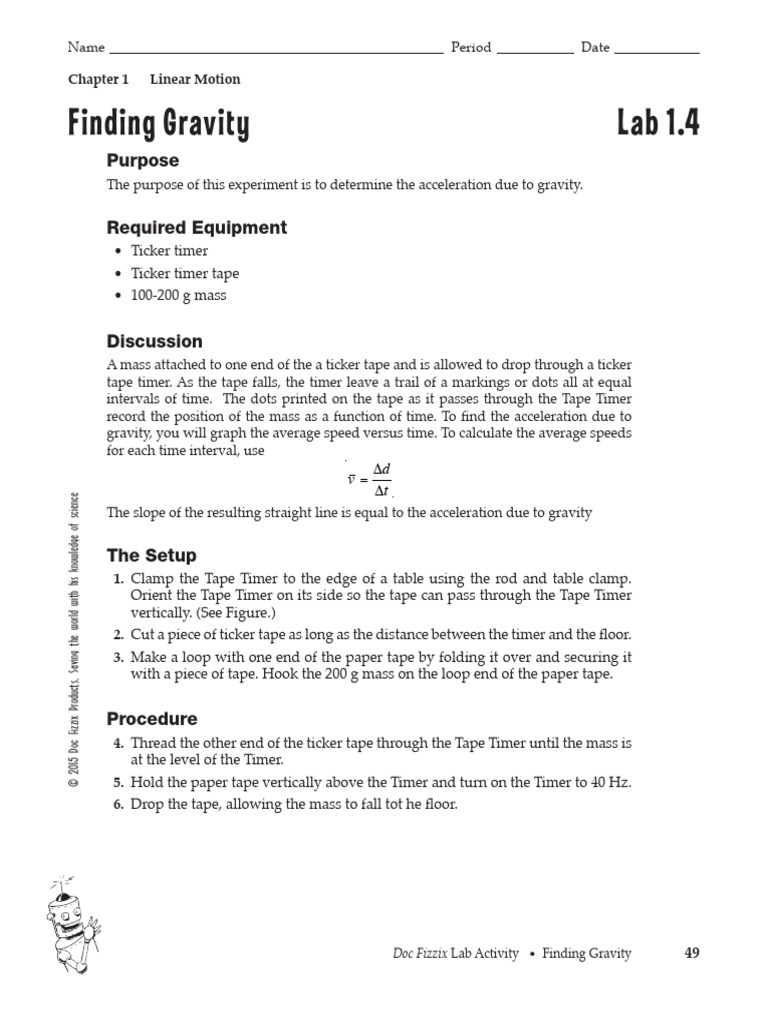 1.03 Finding Gravity Lab PDF Velocity Acceleration