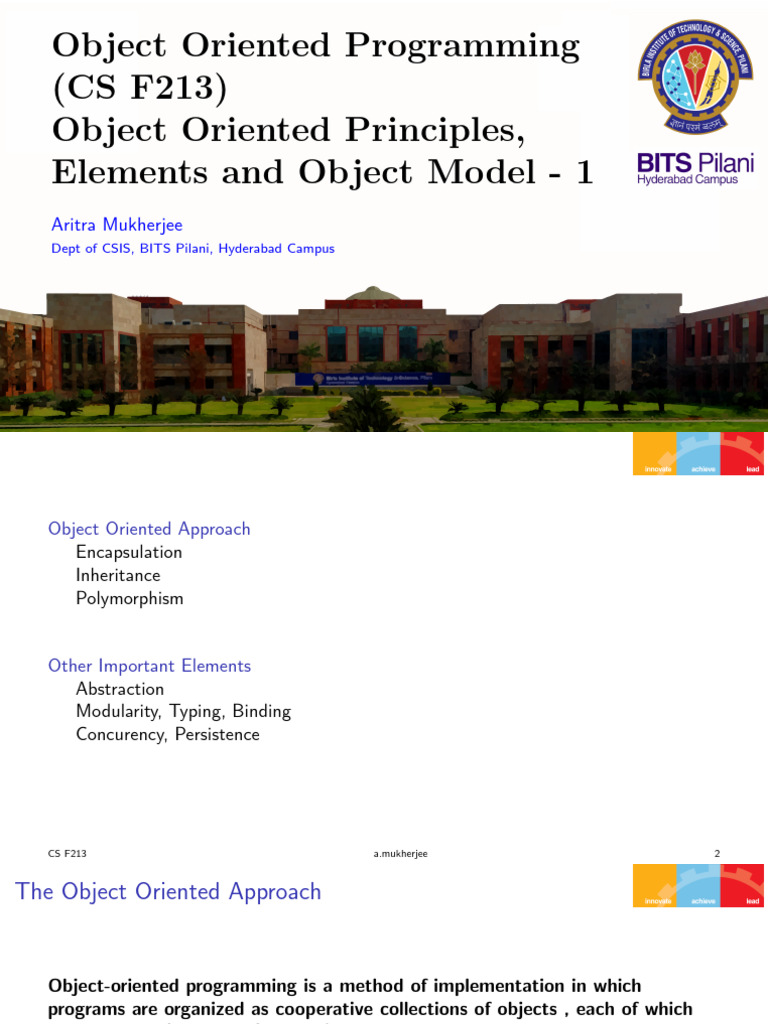 Draft: Object Oriented Programming (CS F213) Object Oriented Principles ...