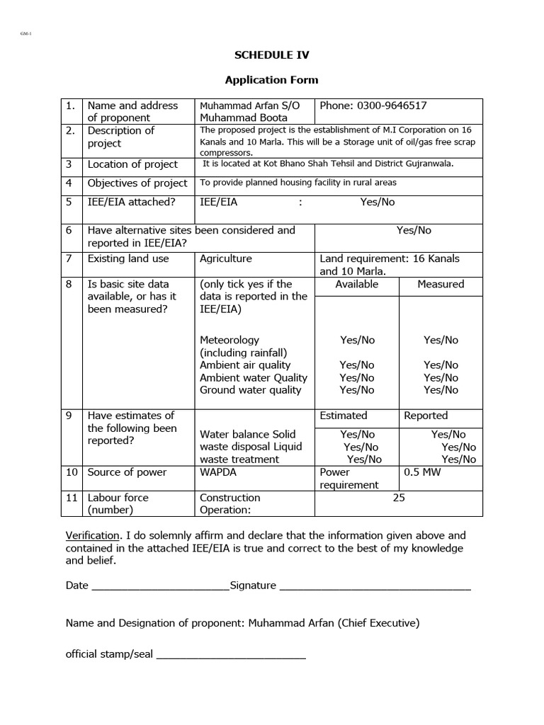 Schedule IV M I Corporation PDF Environmental Impact Assessment Nature