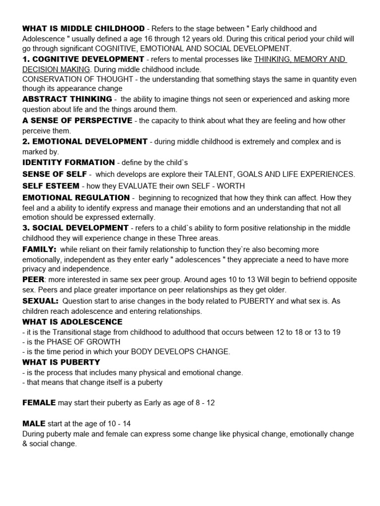 What Is Middle Childhood PDF Adolescence Thought