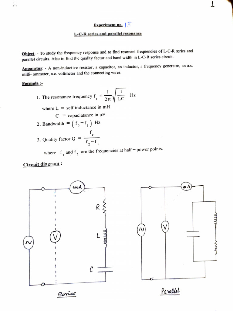LCR Series and Parallel Resonance Experiment | PDF | Resonance ...