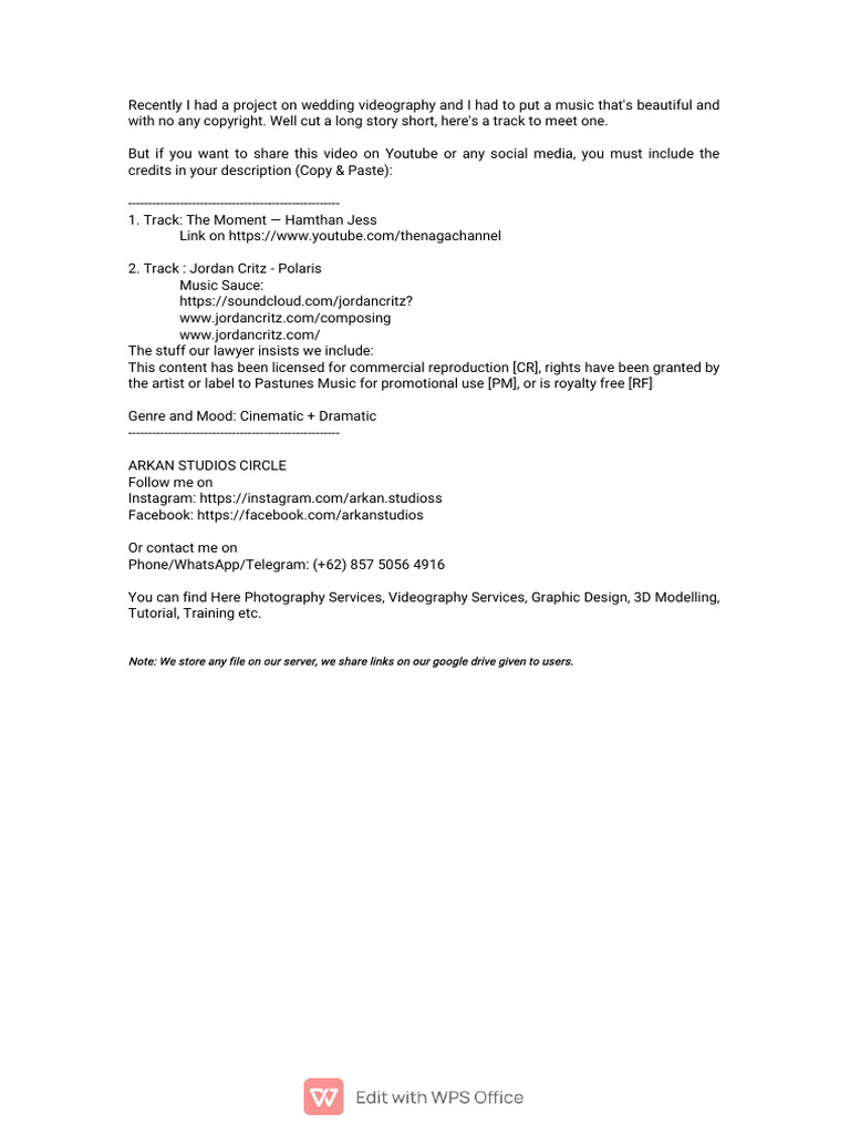 Arkan Studios Copyright (Example Note For Video Services) PDF