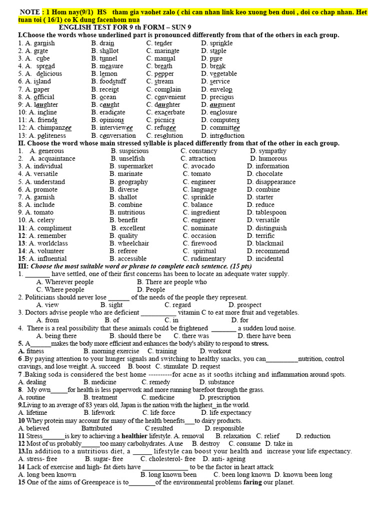 English Test for 9th Grade Students | PDF | Laughter | Dieting