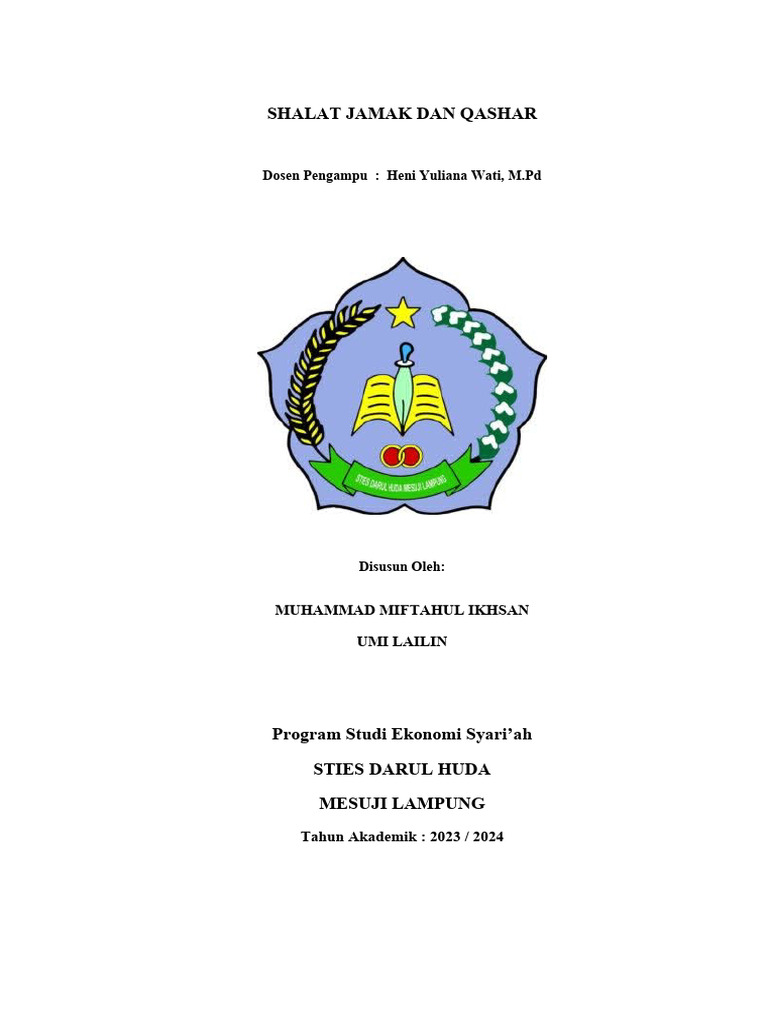 COVER SHALAT JAMAK DAN QASHAR Program Studi Pe PDF