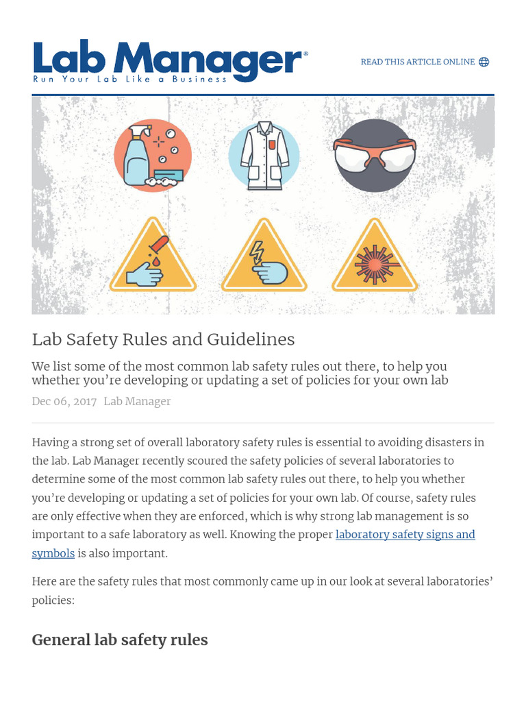 Lab Safety Rules and Guidelines PDF Laboratories Safety