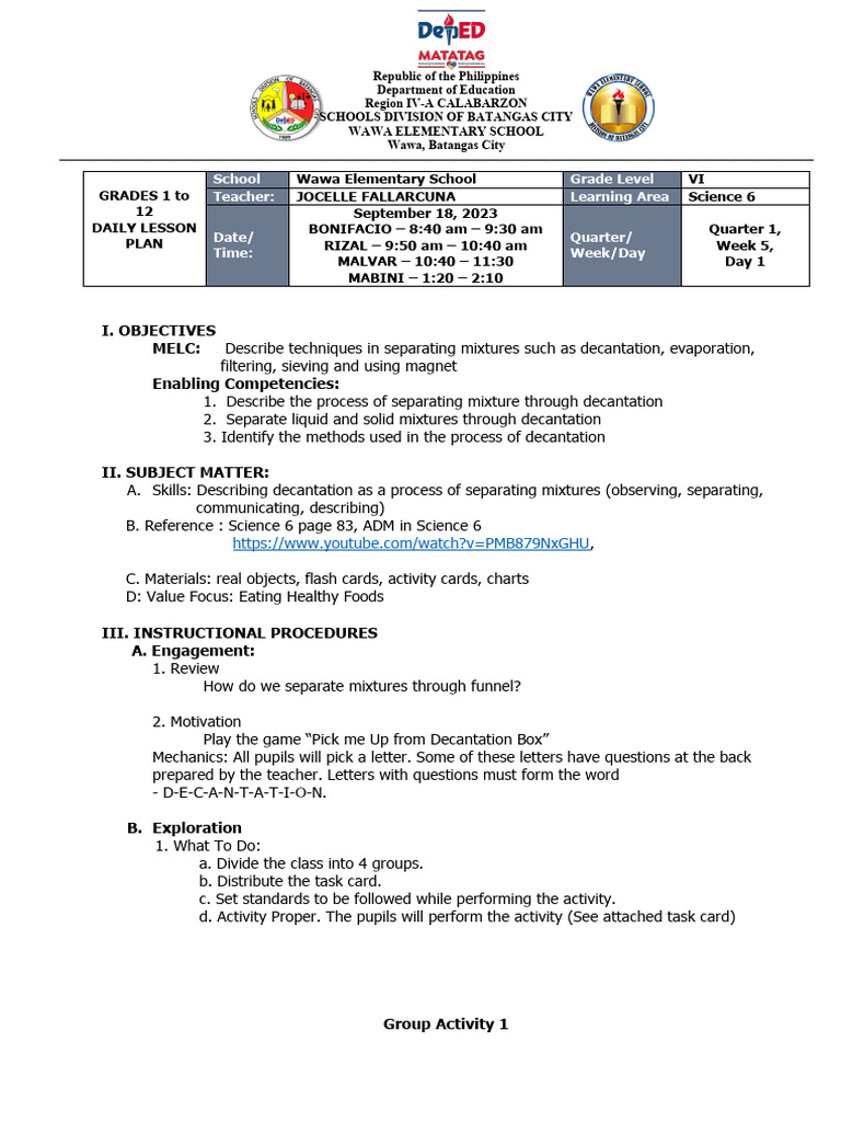 Science6 DLP Week5 Day1 5 | PDF | Evaporation | Water
