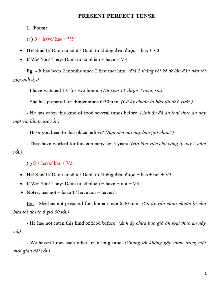 Present Perfect Tense Guide | PDF