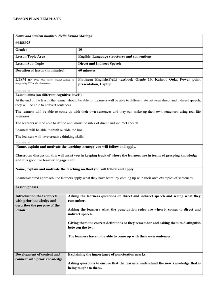 Lesson Plan Template PDF Question Learning
