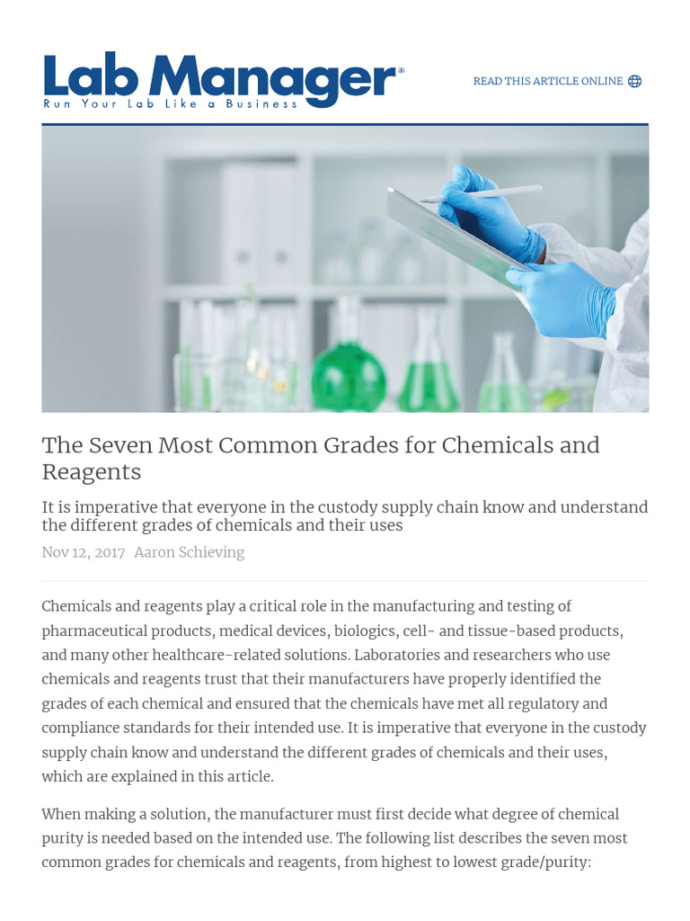 The Seven Most Common Grades For Chemicals and Reagents PDF Health