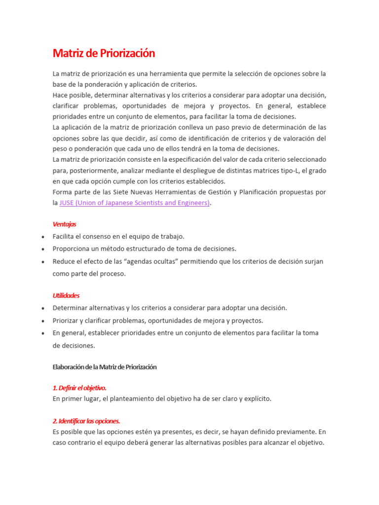 Guía para la Matriz de Priorización | PDF | Matriz (Matemáticas) | Toma ...