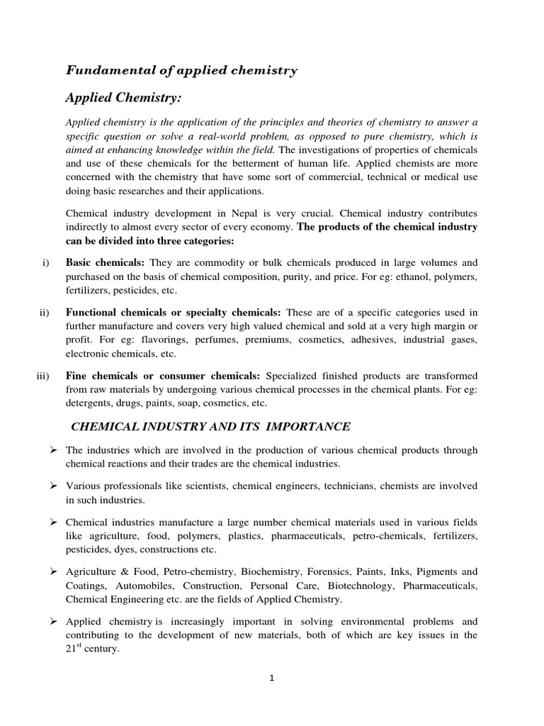 Fundamentals of Applied Chemistry | PDF | Chemical Industry | Chemical ...