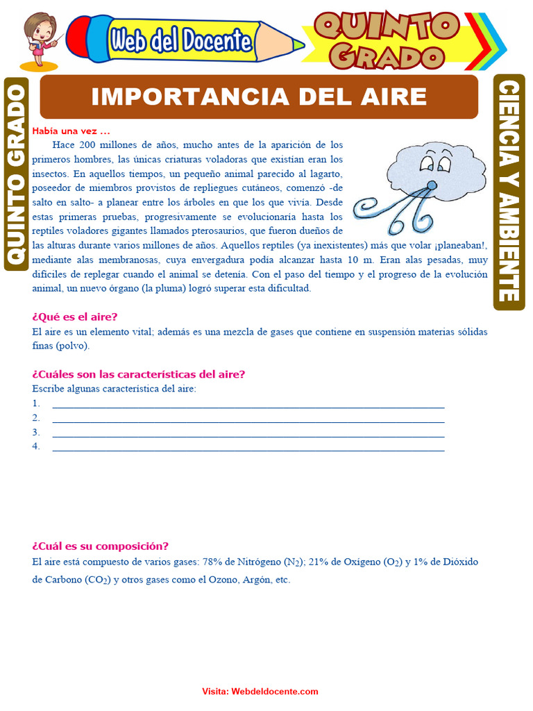Importancia Del Aire para Quinto Grado de Primaria | PDF | Gases de ...