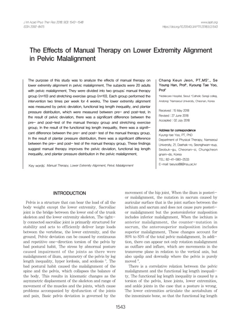The Effects of Manual Therapy On Lower Extremity Alignment in Pelvic