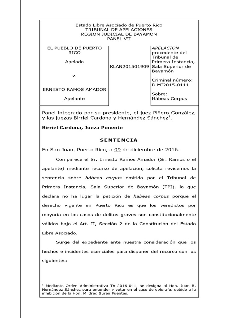 Estado Libre Asociado de Puerto Rico Tribunal de Apelaciones Sentencias