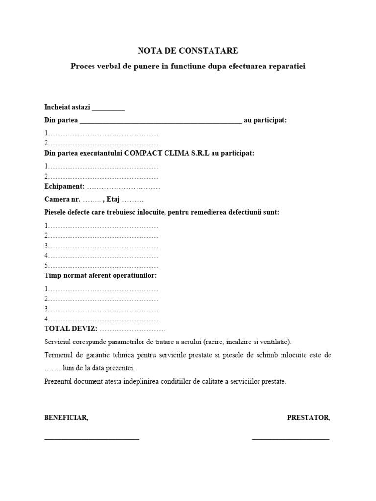 Nota de Constatare - Model | PDF
