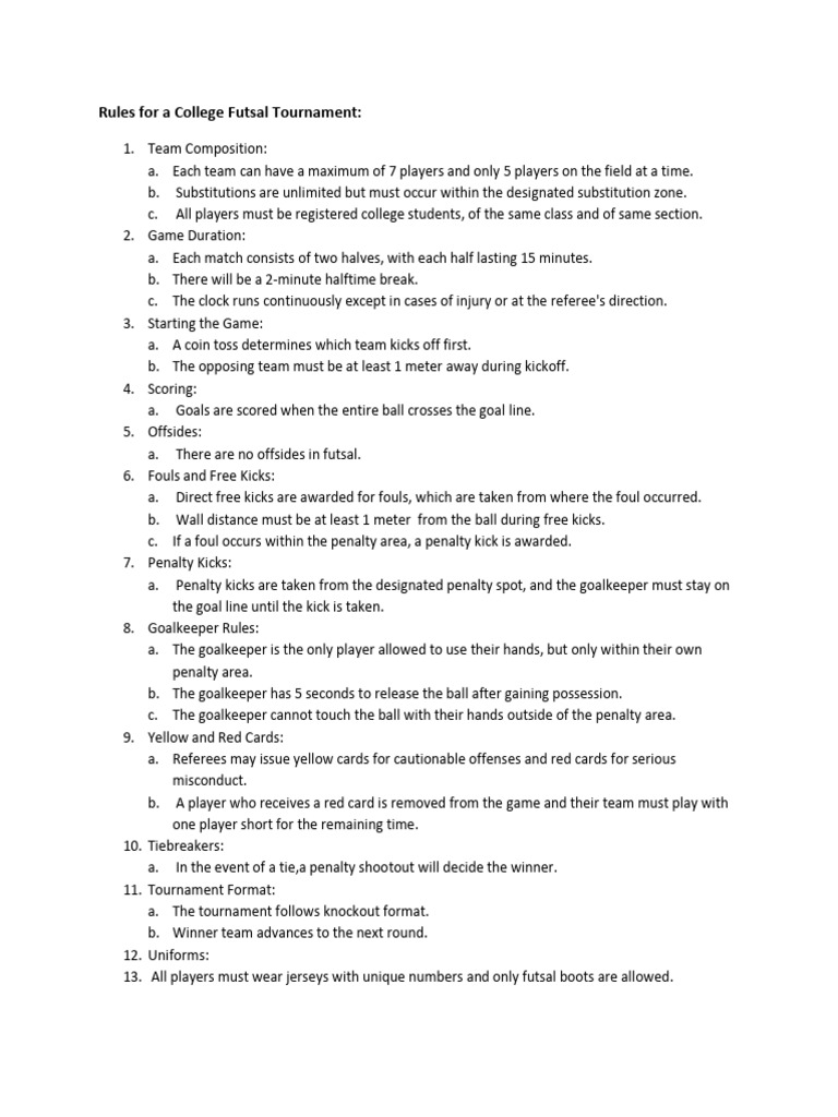 Rules For College Futsal Tournament PDF Sports Sports Rules And