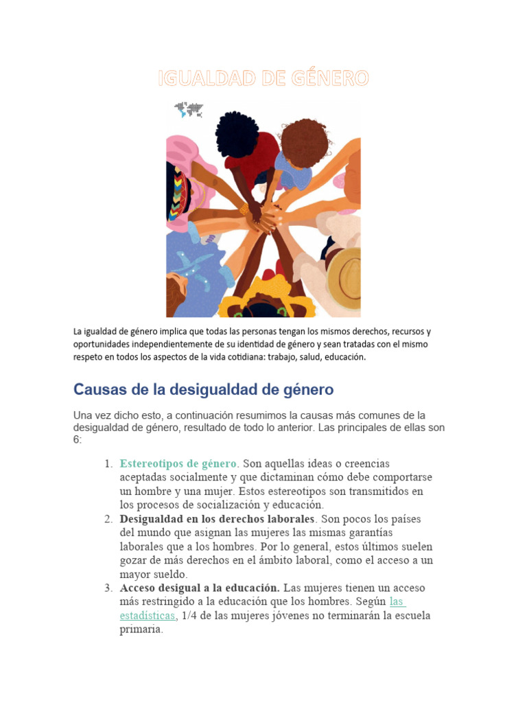 Causas y soluciones para la desigualdad de género | PDF | Estudios de ...