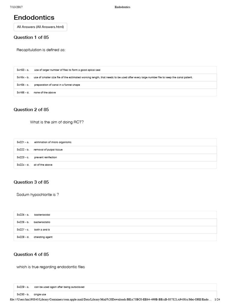 Endodontics QUESTION PDF Mouth Tooth
