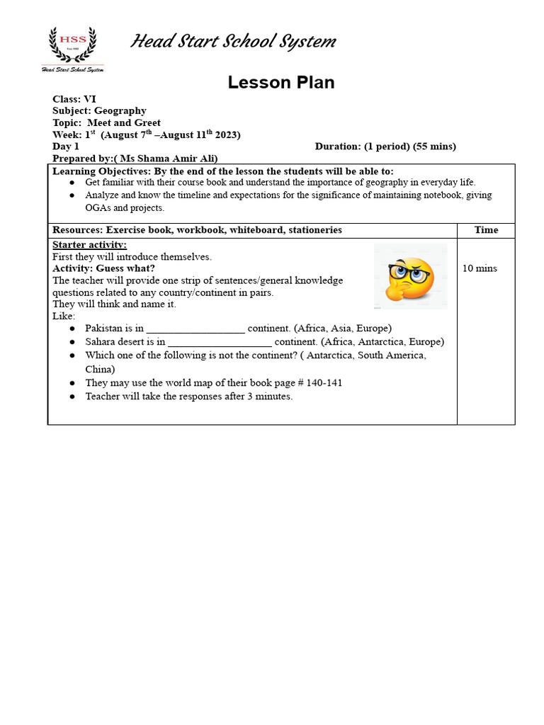 Geography Lesson Plan for Class VI | PDF | Atmosphere Of Earth | Atmosphere
