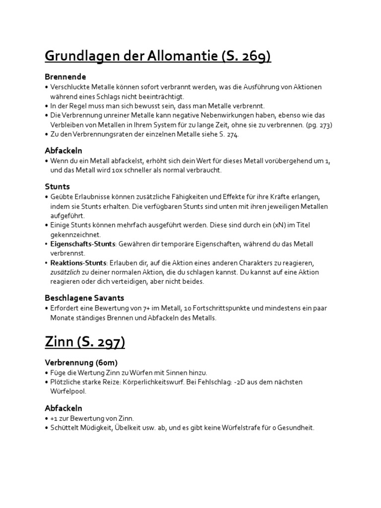 Allomancy Summary - DE-1 | PDF