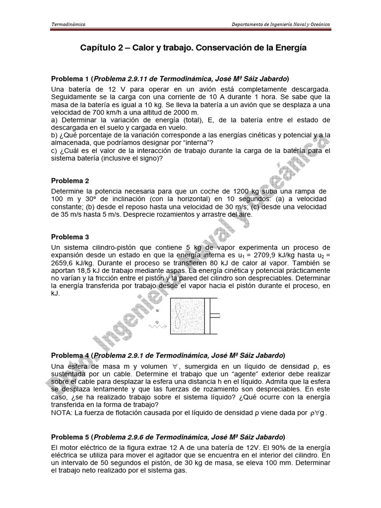 Problemas de Termodinámica y Energía | PDF | Calor | Gases