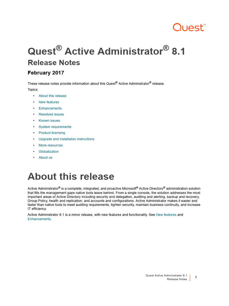 Active Administrator Release Notes - 81 | PDF | Active Directory ...