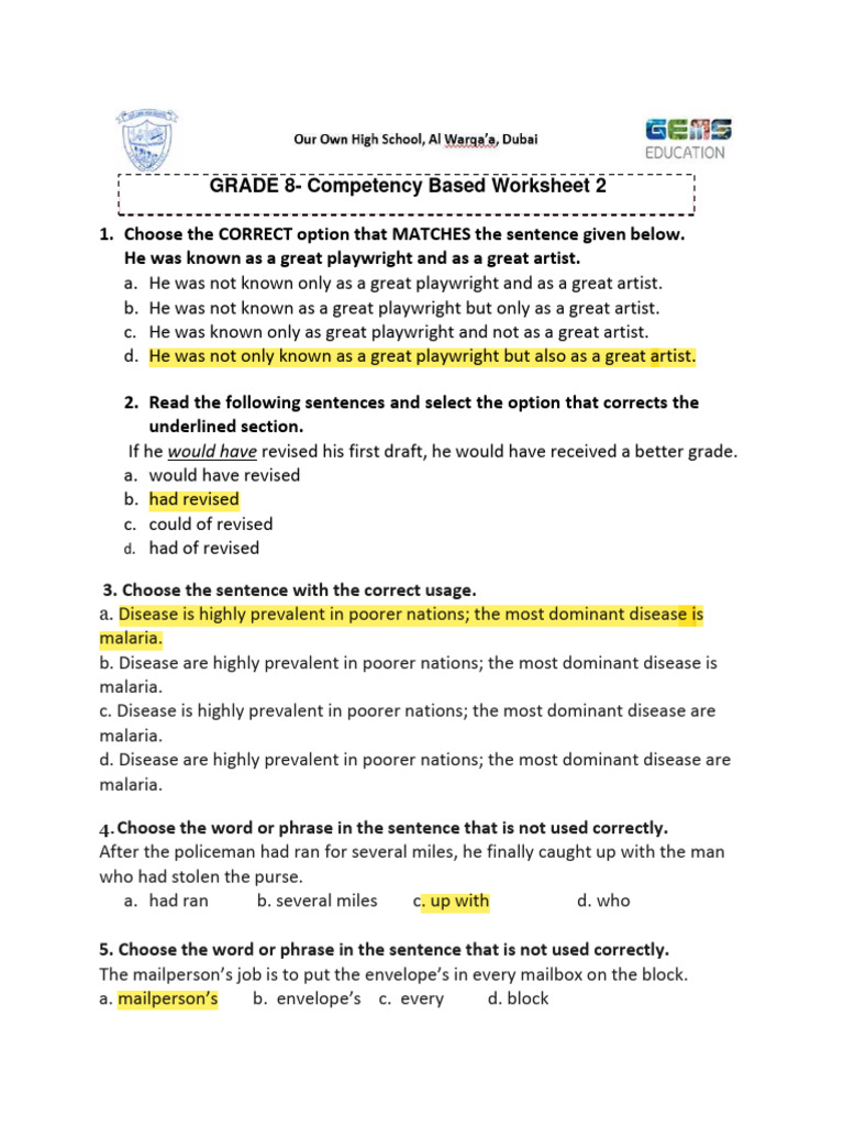 Asset Worksheet 2: Grammar Exercises | PDF | Linguistics | Syntax