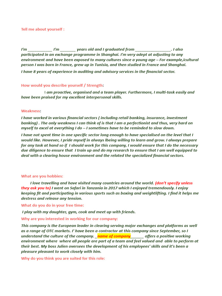 Interview Q and A For General 1to1progress Client PDF Risk Top