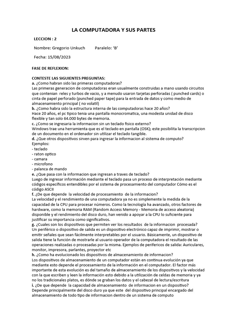 La Computadora y Sus Partes | PDF | Hardware de la computadora | Periférico