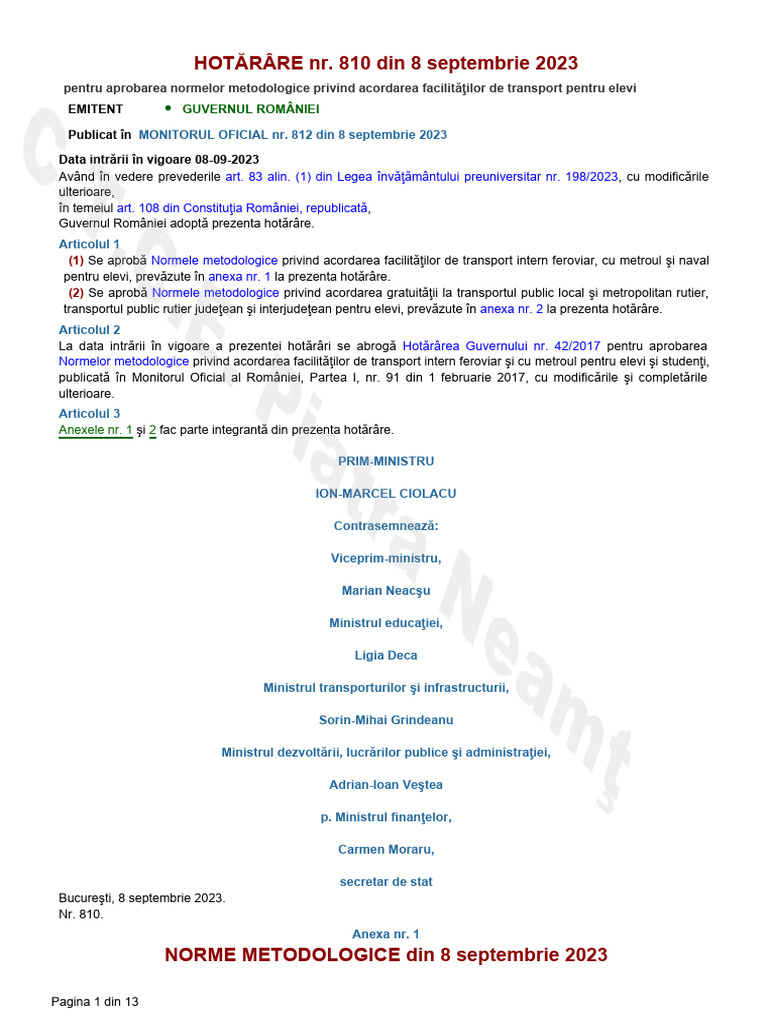 HOTARARE Nr. 810 Din 8 Septembrie 2023 | PDF