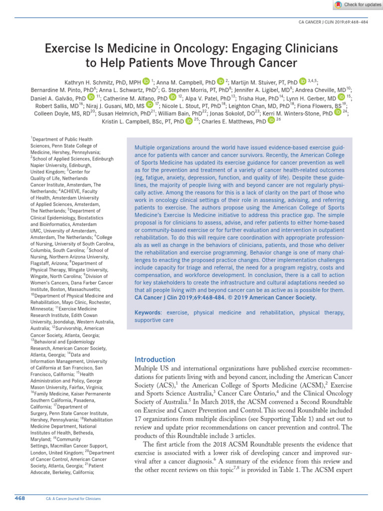 Exercise Guidance for Cancer Clinicians | PDF | Cancer | Physical Therapy